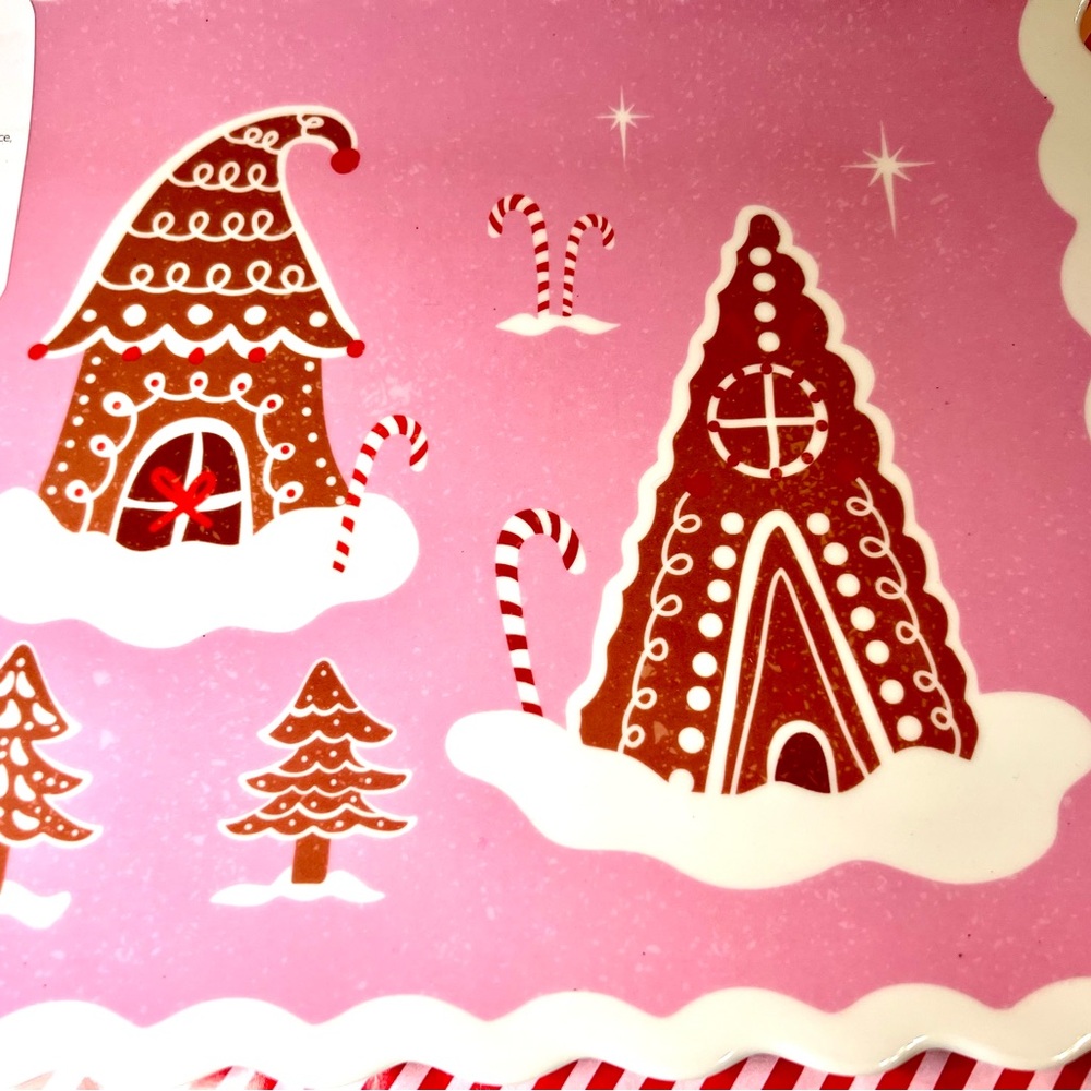 Christmas Pink Gingerbread Village Melamine Serving Tray Whimsical - Picture 3 of 12